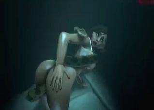 Crazy 3D snake impales her holes