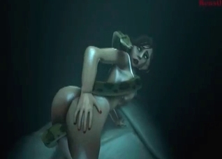 Crazy 3D snake impales her holes