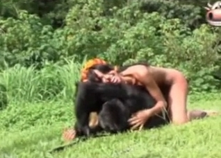 Outdoor bestiality with a monkey