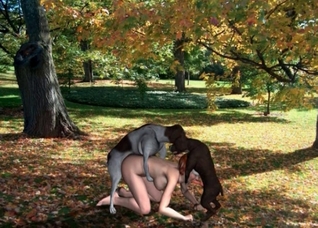 3D sex with two horny doggies