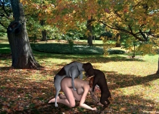 3D sex with two horny doggies