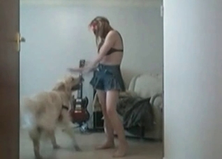 Musician enjoys her playful dog