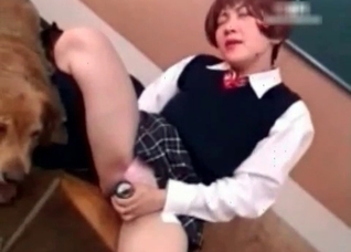 Schoolgirl and nasty doggy