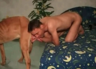 Dirty guy sucks his animal