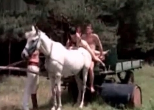 Family and their massive stallion