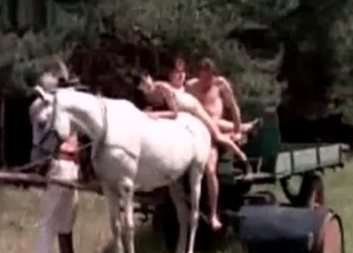 Family and their massive stallion