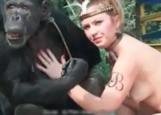 Zoophile trains her sexy monkey