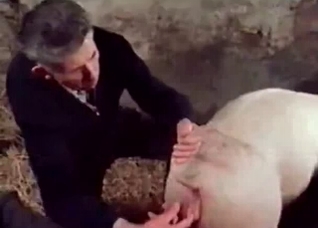 Gentlemen enjoys his farm animal