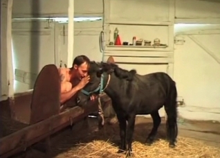 Touching my lovely black pony