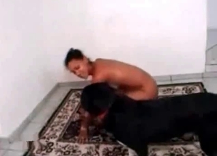 Tanned bitch and her nice pet