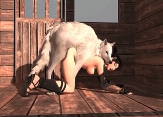 White 3D wolf drills a brunette