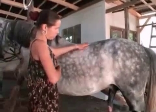 Skinny girl enjoys a horse cock