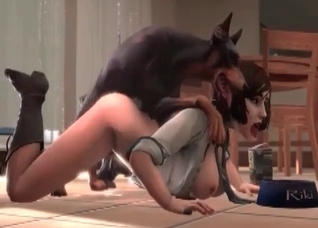 Trained 3D Doberman fucks a secretary