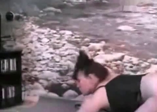 Brunette and her obedient doggy
