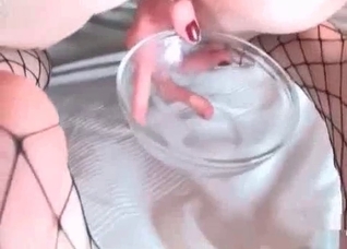 Brunette gets some doggy sperm